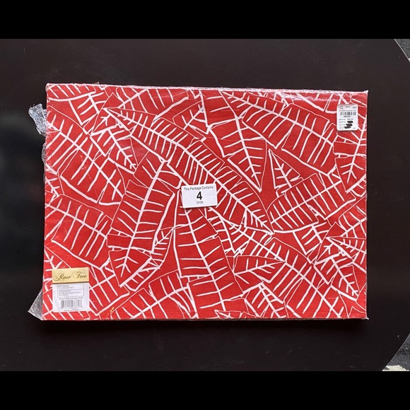 NIP Rose Tree Set of 4 Red Print Cotton Placemats - Picture 5 of 5